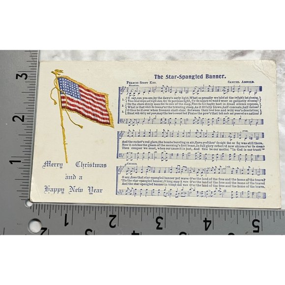Merry Christmas Postcard Star Spangled Banner Music Embossed Happy New Year - Picture 3 of 6